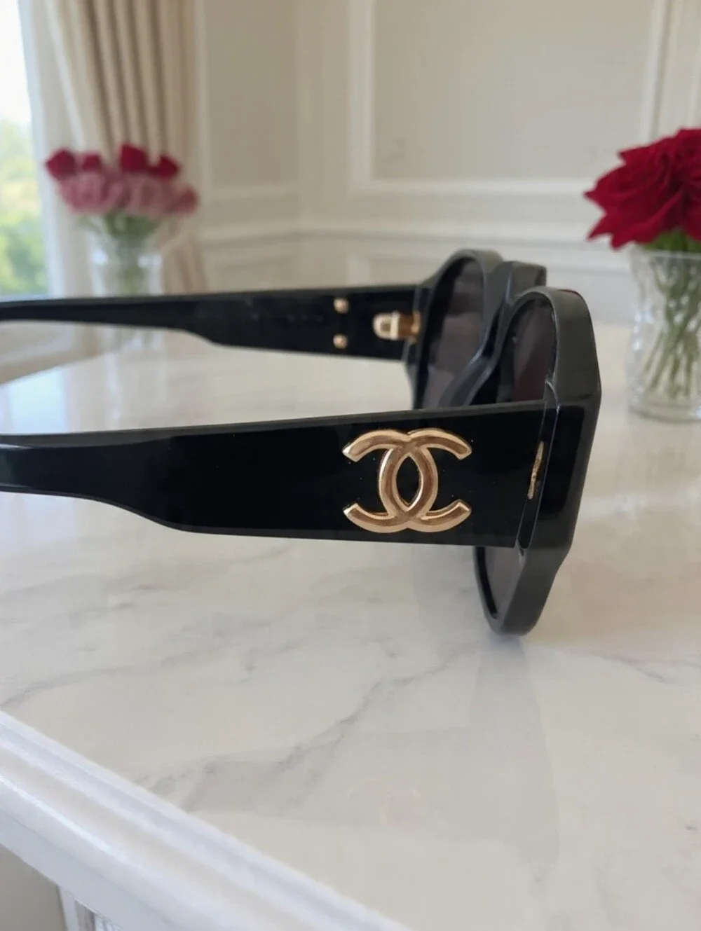 Chanel Vintage SS1991 Black Gold CC Sunglasses 01452
